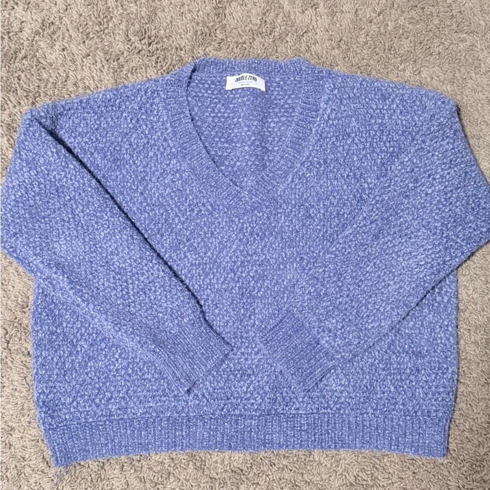 Double Zero Textured Blue V-Neck Sweater